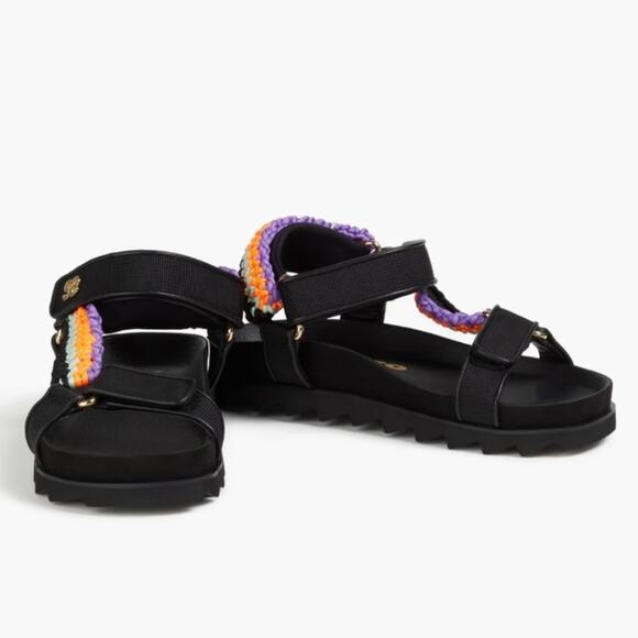 Sandro Black Leather Crochet-Knit Platform Sport Sandals EU 36 NEW - Picture 3 of 12